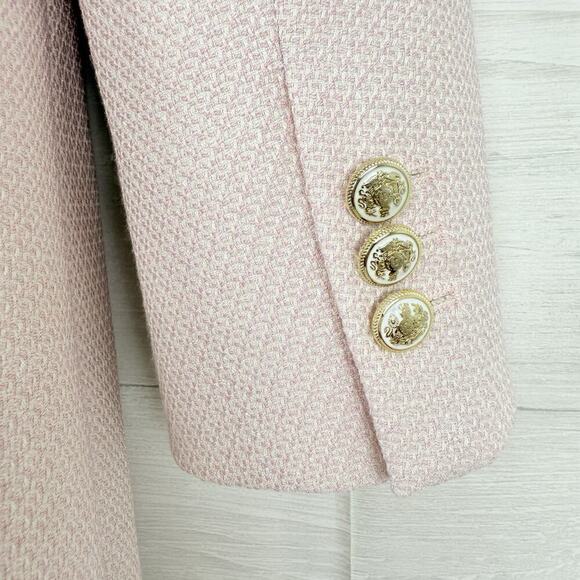Zara Double Breasted Long Blazer Women S Pink Tailored Fitted Academia Tweed - Picture 8 of 16